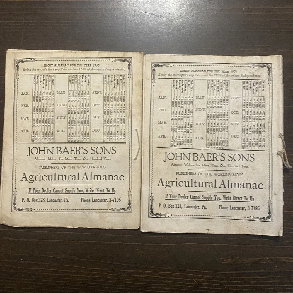 10 Antique Agricultural‎ Almanacs farm 1950-1959 John Baer's Sons Lancaster
